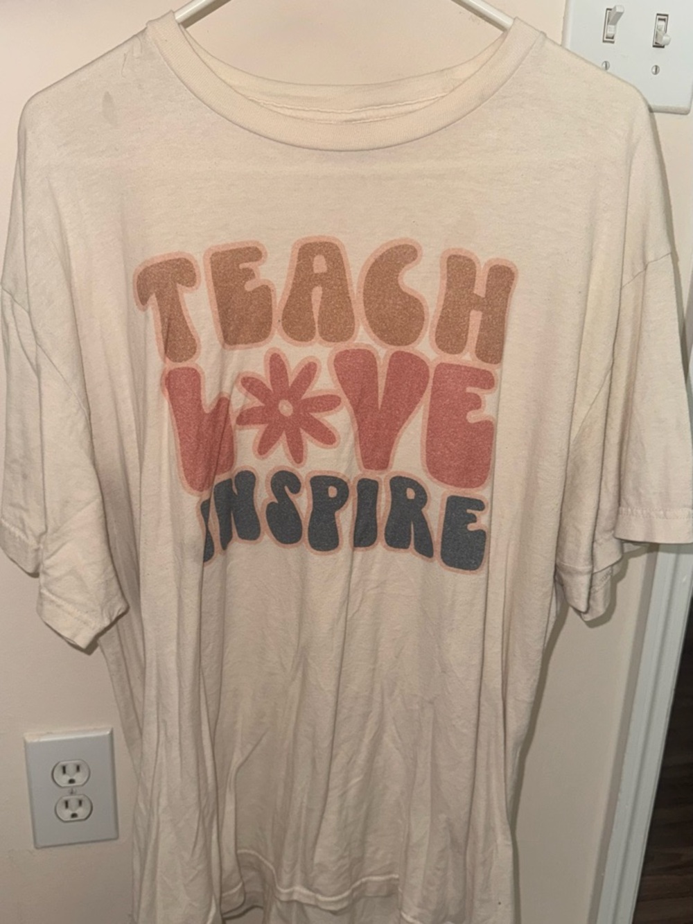 Tultex Cream Tee with Pink and Blue 'Teach Love Inspire' Graphic